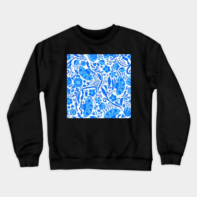 Blue white folk flowers Crewneck Sweatshirt by Kimmygowland